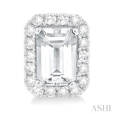 6x4 MM Octagonal Shape White Topaz and 1/4 Ctw Round Cut Diamond Halo Semi-Precious Stud Earrings in 10K White Gold